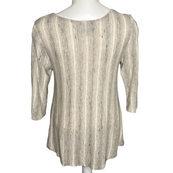 W5‎ Blouse Top Women's MEDIUM Beige White Gray Scoop-Neck Soft-Knit Twist-Front - Picture 2 of 9